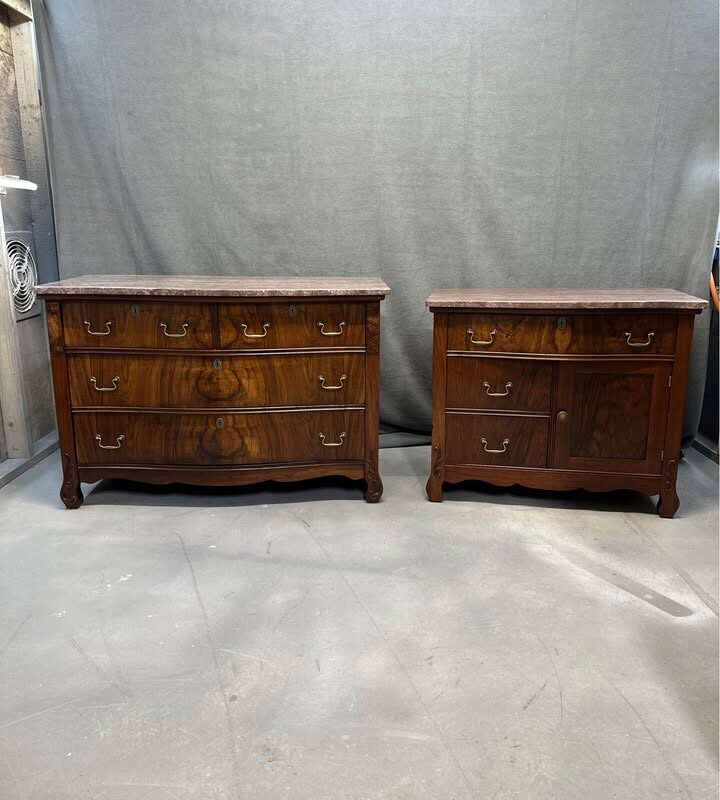 Circa 1870s Victorian Walnut Marble Top Furniture